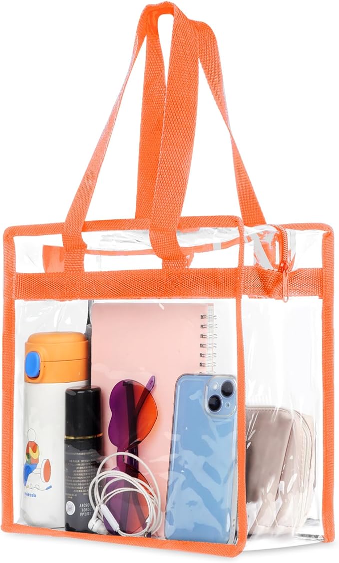 Hoiny Clear Bag for Stadium Events Approved, 12x6x12 Large Transparent Tote Bag with Zipper for Gym Concert Sports Festivals