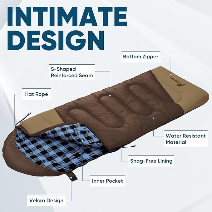 PTEROMY Sleeping Bags for Adults, Lightweight and Machine Washable, Water Resistant Backpacking Camping Sleeping Bag for Warm Cold Weather, Camping Essentials for Hiking Travel