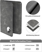 Stouchi AirTag Passport Wallet, Grey, Unisex, Faux Leather, RFID Blocking, Anti-Waterproof
