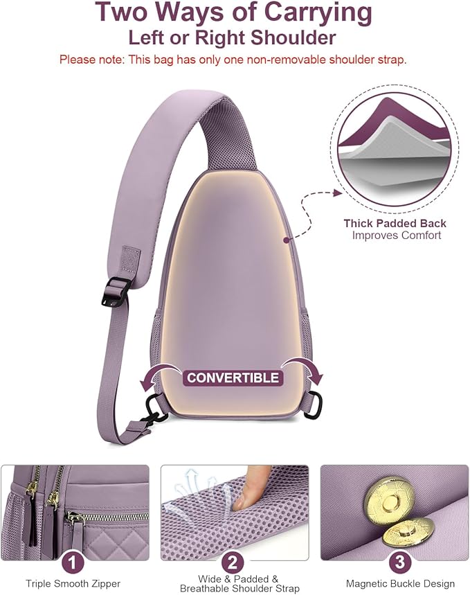 Capolo Sling Bag for Women Men Waterproof Crossbody Bags for Women Trendy Casual Fanny Pack with Convertible Shoulder Strap Chest Bag for Travel Hiking(Purple, Large)