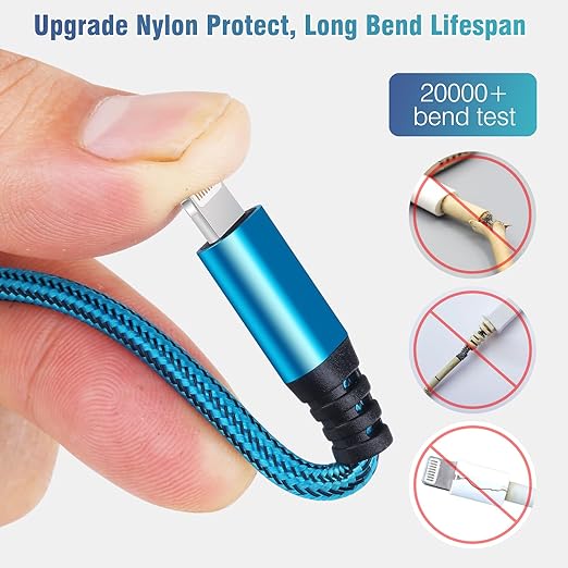 iPhone Charger 10FT 5Pack Apple MFi Certified Lightning Cable Fast Charging Nylon Braided USB-A to Lightning Compatible with iPhone 14/13 mini/14/13/12/11 Pro MAX/XR/XS/8/7/Plus/6S/SE/iPad