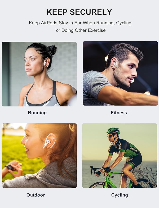 2 Pairs [Middle & Large] Ear Hooks Compatible with AirPods Pro 3, 2, Pro, AirPods 4, 3, 2 & 1, Upgraded Anti Slip Sports Clip Hooks for AirPods 1, 2, 3, 4,Pro, Pro 2 – White
