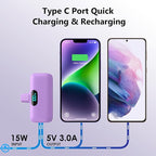 [2 Pack] Mini Portable Charger 5000mAh,Ultra-Compact 15W PD Fast Charging Power Bank,LCD Display Cute Battery Pack Backup Charger Compatible with iPhone 14/14 Pro Max/13 Pro/12/11/XR/8/7-Green+Purple