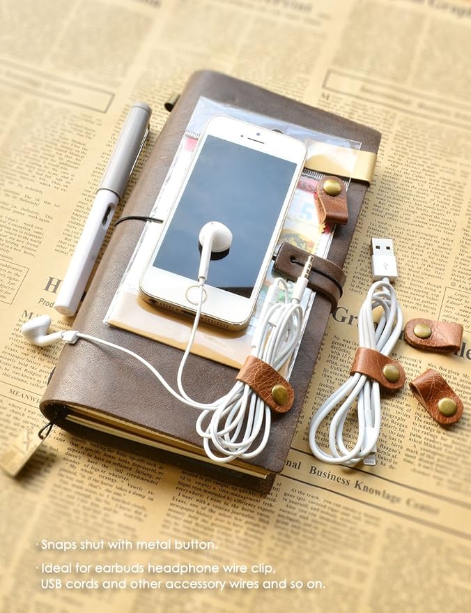 CAILLU Cord Organizer 10 Pack,Cord Holder,Cable Clips Leather,Cable Organizer USB Holder,Cord Keeper,Phone Wire Organizers Ties Mens Stocking Stuffers for men
