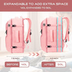 Travel Backpack for Women, Expanable Carry on Backpack, TSA 17.3 inch Laptop Bag Flight Approved, Lightweight Waterproof Business Luggage Bag, Travel Gifts for Women, Pink