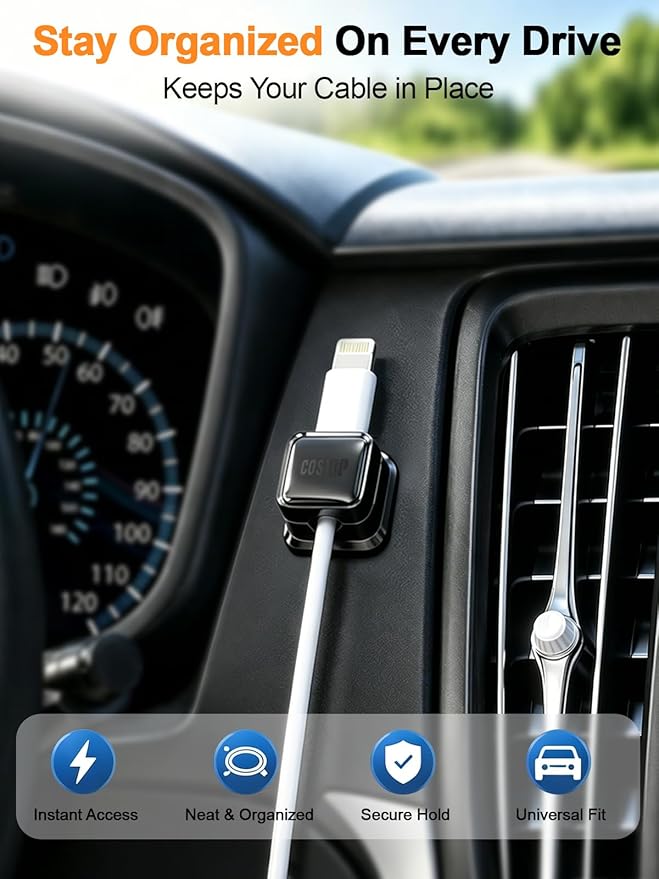 8 Pack Cord Organizer Holder,Costop Strong Adhesive Desk Cable Management Magnetic Easy Open,Organize Phone Charging Cords Wire Holder Organizer Neatly for Home,Office,Car,Desk,Nightstand