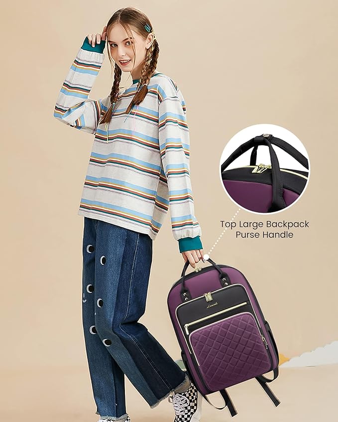 LOVEVOOK Laptop Backpack for Women with Giant Tumbler Holder Pocket, 15.6 Inch Water Resistant Lightweight Daypacks for College Work Business, Nurse Teacher Computer Bags, Purple Black