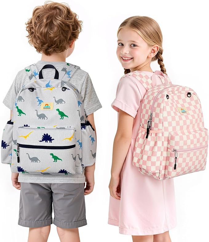 STEAMEDBUN Corduroy Kids Backpack for Girls and Boys 5-8: Girls Backpack for Elementary Kindergarten - 15 inch Cute Backpacks for Kids - Checkerboard