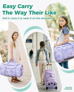 Choco Mocha Girls Suitcase with Wheels, Kids Rolling Duffle Bag Luggage for Travel 22inch, Galaxy Purple