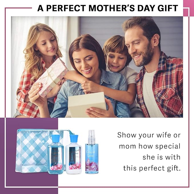 Bath and Body Gift Set for Women & Girls, City of Love Spa Set, Personal Self Care Travel Kit, 3PCS Set with Shower Gel, Body Lotion, Body Mist - Mother's Day Birthday Gifts for Her