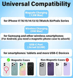 3-in-1 5000mAh for Magsafe Power Bank Thin Slim 22.5W Fast Charging Type C Magnetic Battery Pack Powerbank for Travel, Mini Wireless Portable Charger for iPhone 17 16 15 14 13 Watch Android Matte Blue