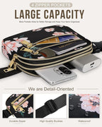 Capolo Fanny Packs for Women Fashion Waist Packs Bag with Adjustable Strap and 4 Zipper Pockets Waterproof Everywhere Crossbody Belt Bag for Workout Running Travelling(Black Flower)