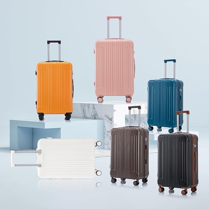 Luggage Sets 3 Piece with Double Spinner Wheels, Carry on Hardshell ABS Suitcases Set with TSA Lock, Lghtweight Checked Luggage for Different Travelling (Black+Orange, 20"/24"/28")