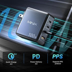 MINIX 100W USB C Charger, 4-Port Fast GaN Charger, Compact Foldable Wall Charger, Compatible with MacBook Pro/Air, iPad Pro, iPhone 17/16/15 Series, Galaxy S25/S24, and More for Home, Travel