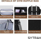 SYTRAH Gym Bag for Women, Lightweight Workout Duffle Bag with Shoe & Wet Separation for Gym, Yoga, Travel & Overnight, Stylish Sports Bag with Adjustable Shoulder Strap Black