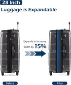 Coolife Expandable Large Checked Luggage Hardside PC+ABS Suitcase with TSA Lock, Lightweight Rolling Carry On with Spinner Wheels(Charcoal, 28in)
