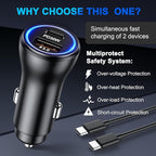Penemay Car Charger USB Car Phone Charger, Dual Ports Car Adapter for iPhone 17 16 15 Pro Max/14/13/iPad,Samsung S26/S25 Android Cell Phone,