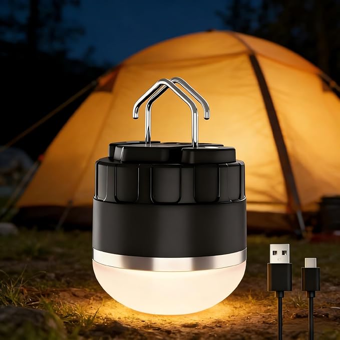 1000LM Rechargeable Camping Lantern, 110H Runtime Compact Portable Tent Light with 5 Brightness Levels, Magnetic Base, IPX4 Waterproof Emergency Hanging Light for Power Outage, Hurricane, Camping