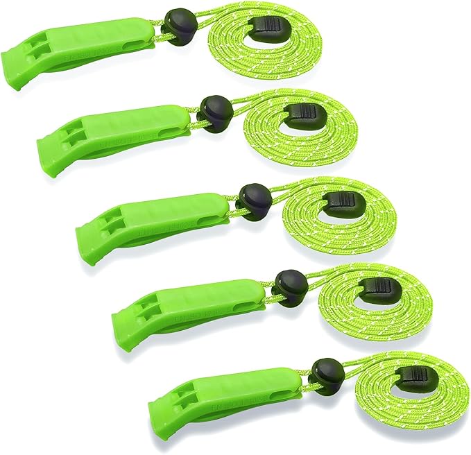 Amzonly Emergency Whistle, 120db Safety Whistle Survival Shrill Loud for Camping Hiking Hunting Boating Fishing Life Vest Jacket Rescue Signaling Kids Lifeguard 5 Pack