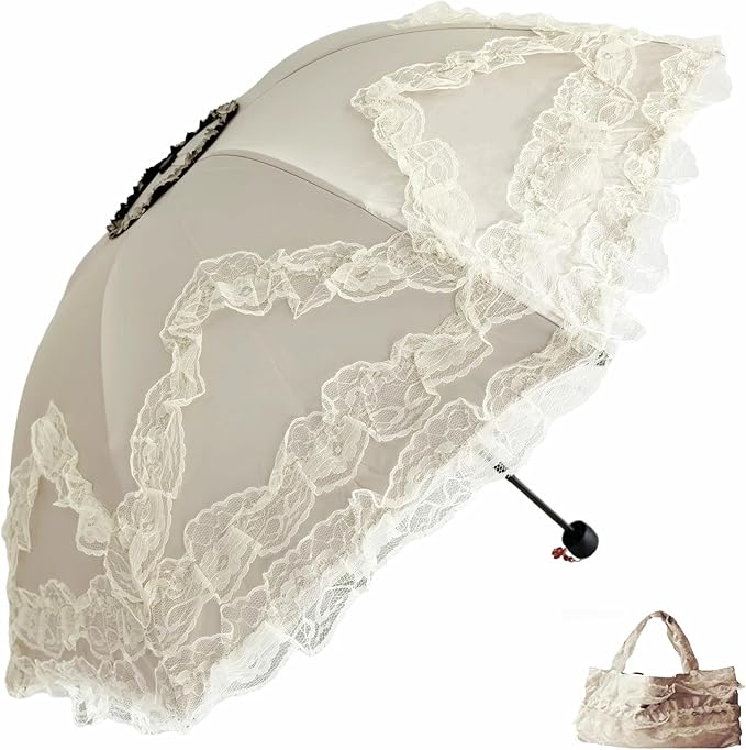 URAWESO Vintage Lace Parasol Gothic Lolita Umbrella UV Sun Protection Witch Cosplay Photoshoot Props Party Decoration