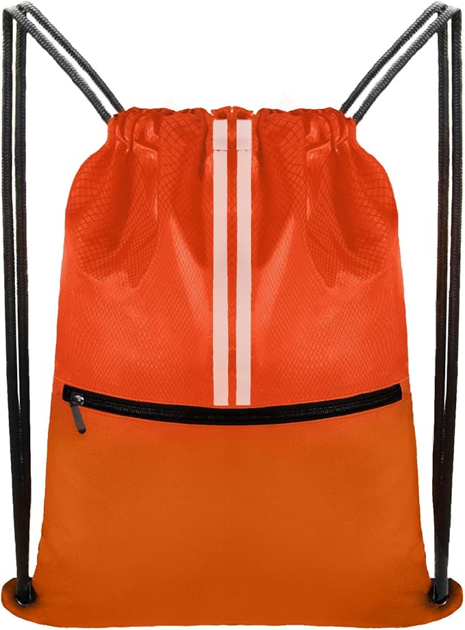 Drawstring Backpack Large Sports Draw String Bag for Women and Men (Orange)
