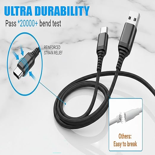 10-Pack USB Type-C Cables [6.6ft | 3A Fast Charge | Braided] – USB-A to USB-C Charger Cord, Compatible with iPhone 15/16/17, Galaxy S25/S24/S23/Z Flip Note20, Pixel 8/7/6, iPad Mini, PS5 – Value Set