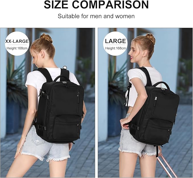 Large Travel Backpack Women Carry On Hiking Backpack Waterproof Outdoor Sports Casual Daypack Personal item Travel Bag Airplane Essentials Spirit Airline Flight Approved Shoes Compartment Men,Black