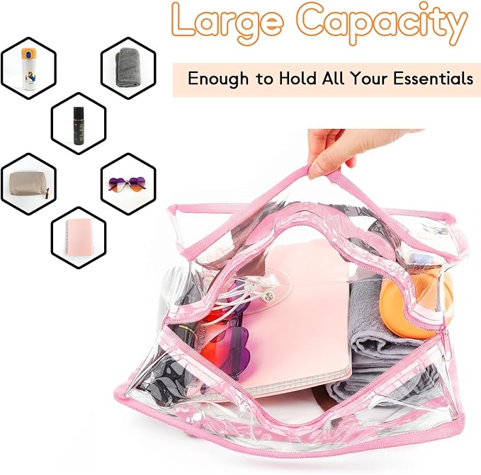 Hoiny Clear Bag for Stadium Events Approved, 12x6x12 Large Transparent Tote Bag with Zipper for Gym Concert Sports Festivals