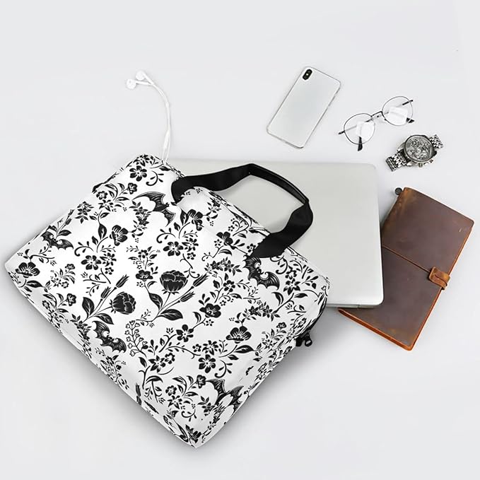 Laptop Bag 15.6 inch, Waterproof Laptop Case with Strap, Protective Laptop Carrying Case for Women&Men, Goth Bat Foral