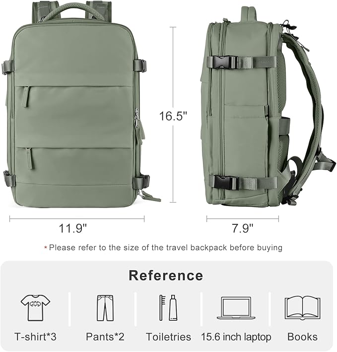 coofay Travel Backpack For Women Men Airline Approved Carry On Backpack Flight Approved Waterproof Sports Luggage Backpack Casual Daypack Small Hiking Backpack Grey Green