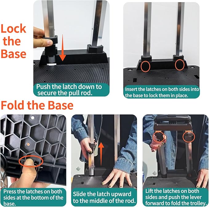 Foldable Black Aluminum Backpack Cart with 5 Swivel Wheels, Large Base, Ideal for Large Backpacks, Pet Carriers, Laptop Bags