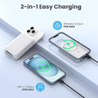 Magnetic Portable Charger 10800mah for Magsafe Battery Pack, Wireless Power Bank with USB C in&out PD Fast Charging,Travel Essential Phone Battery Charger For iPhone 17/16/15/14/13/12 Series-White