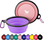 Collapsible Dog Bowls for Travel, 2-Pack Dog Portable Water Bowl for Dogs Cats Pet Foldable Feeding Watering Dish for Traveling Camping with Carabiners, BPA Free (Purple&Pink, Medium (Pack of 2))
