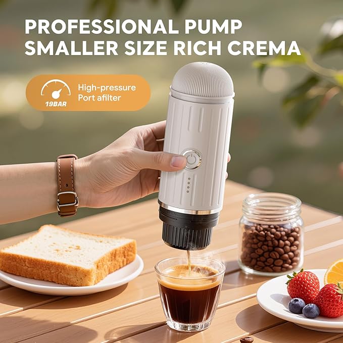 Portable Electric Espresso Coffee Maker for Ground Coffee & NS Capsule Espresso Machine Fast Self-Heating Technology‌ with USB-C Perfect for RV, Hiking, Camping, Office & On-the-Go Lifestyles, White