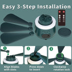Wireless Portable Ceiling Fan with Remote, 3-Blade Design, 10040mAh Battery Operated, USB Rechargeable Hanging Fan with Hook for Tent, Camping, Outdoor, Type-C Rechargeable (Green)
