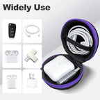 Round Earbud Case Portable EVA Carrying Case Storage Bag Cell Phone Accessories Organizer with Carabiner for Earphone, Earbud, Earpieces, SD Memory Card, Camera Chips, Purple