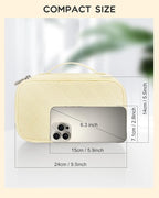 Relavel Travel Makeup Bag, Small Cosmetic Bag with Makeup Brush Compartment, Double Layer Makeup Organizer Bag, Portable Toiletry Bag Makeup Pouch for Women, White