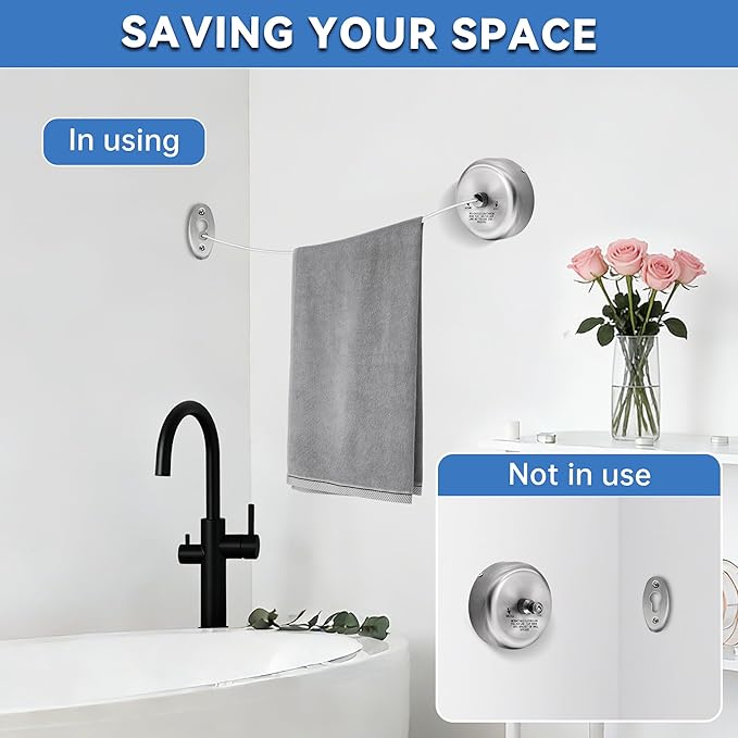 Retractable Clothesline,SUS304 Wall Mounted Clothing Line for Shower Room Bathroom Laundry (Brush Sliver)