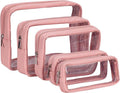 Remobia Hicol TSA Approved 5-Piece Diaper Bag Organizer Pouch Set Clear Waterproof TPU Kids Toiletry Storage Set Travel Packing Clutch Cube Bags for Baby Nursing (Pink Leather)