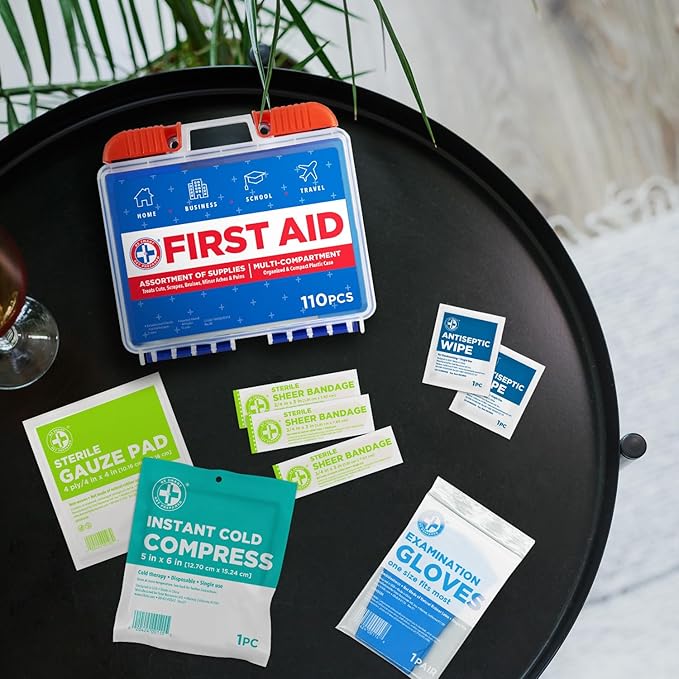 Be Smart Get Prepared 110 pc First Aid Kit (4 Pack): Clean, Treat, Protect Minor Cuts, Home, Office, Car, School, Business, Travel, Emergency, Outdoor, Camping & Sports (Packaging May Vary)