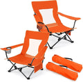 Joyfair Beach Camping Chair (2 Pack), Outdoor Folding Lawn Chair for Adults, Heavy Duty Portable Chair with Armrest for Outside Fishing, Sport, Patio, Cup Holder & Storage Pocket, Carry Bag (Orange)