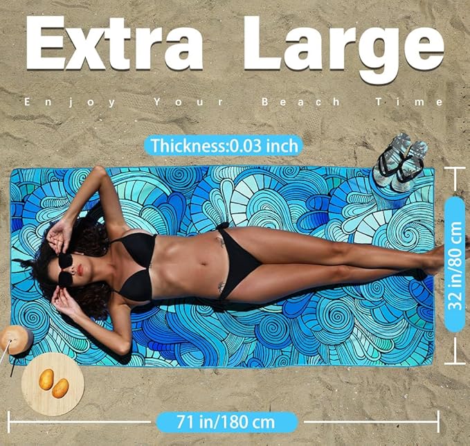 Thin Lightweight Microfiber Beach Towel Sand Free Quick Dry Absorbent Compact Towels for Swimming Pool Camping Beach Accessories Large Easy Pack Travel Things for Vacation Essentials Adult Gift