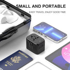 Universal Travel Adapter, VYLEE 5 in 1 International Power Adapter, 3.5A 2xUSB-A and 2xUSB C Wall Charger, Worldwide Travel Essentials Plug for Europe USA UK AUS Asia (Black)