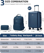 LARVENDER Carry on Luggage 22x14x9 Airline Approved, 20 Inch Expandable Hardside Suitcase with Wheels TSA Lock, PC+ABS Lightweight Carry on Suitcases for Women and Men, Dark Blue