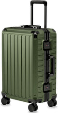 LUGGEX Carry On Luggage with Spinner Wheels, 8010S Aluminum Frame Zipperless Polycarbonate Hard Shell Suitcase (ZX-Core, Green, 21 Inch)