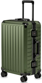 LUGGEX Carry On Luggage with Spinner Wheels, 8010S Aluminum Frame Zipperless Polycarbonate Hard Shell Suitcase (ZX-Core, Green, 21 Inch)