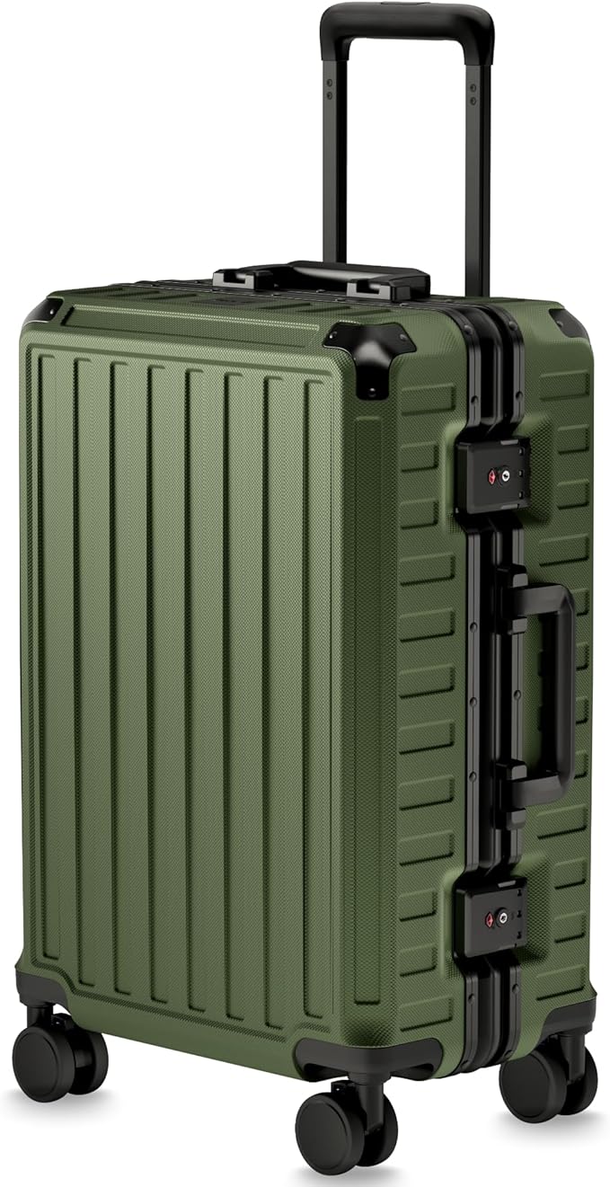 LUGGEX Carry On Luggage with Spinner Wheels, 8010S Aluminum Frame Zipperless Polycarbonate Hard Shell Suitcase (ZX-Core, Green, 21 Inch)
