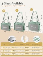 BESBESME Canvas Tote Bag for Women with Zipper & Compartments– Large Work & College Laptop Tote Crossbody Shoulder Bag