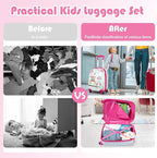 BABY JOY 2 PC Kids Luggage, 16" Toddlers Carry-on Suitcase & 12” Backpack Set, Children Travelling Case w/ 4 Casters & Retractable Handle, Lightweight Trolley Case for Boys & Girls (Owl)