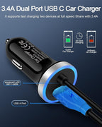 Cell Phone Car Charger for Samsung Galaxy A17 A16 A25 A15 5G A13 A14 A24 A03s S26 S25 S24 Ultra iPhone 17e 17 16e 16, USB C Cigarette Lighter Adapter Usbc Cord Fast Charging Typec Cargador Cable Auto